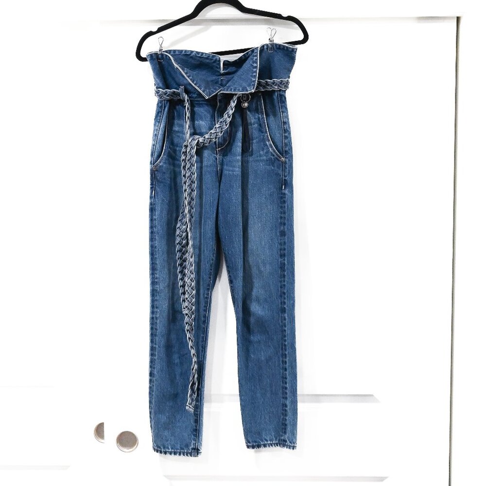 Tortoise Size 24 Paperbag Belted Jeans in Wiser Wash